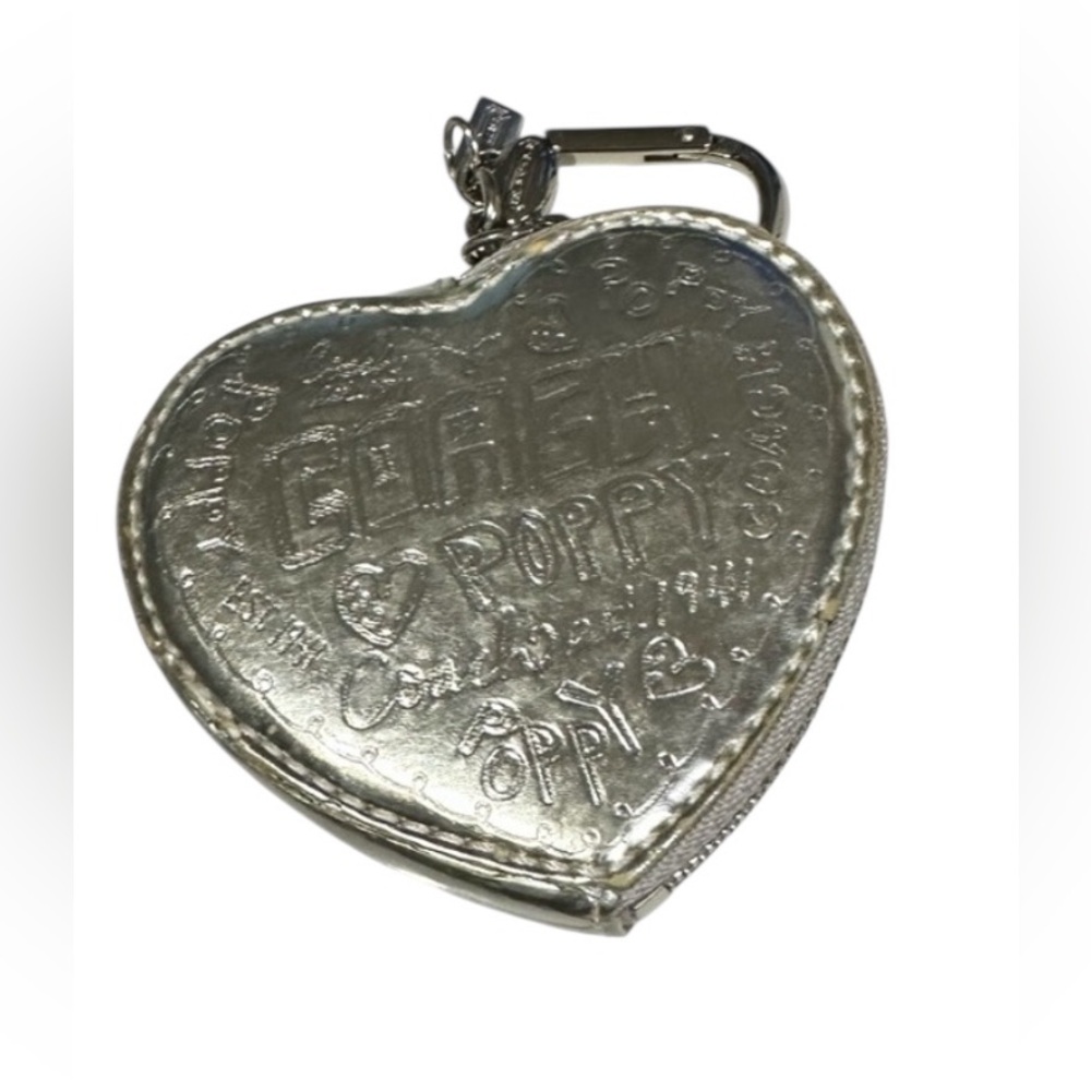 Coach Rare Y2K Poppy Metallic Silver Heart Coin Purse